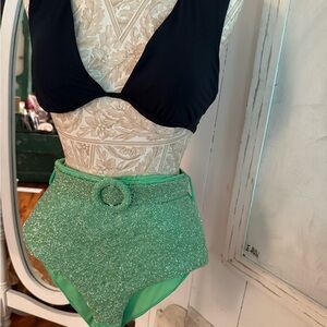 Black and Green Glitter Swimsuit